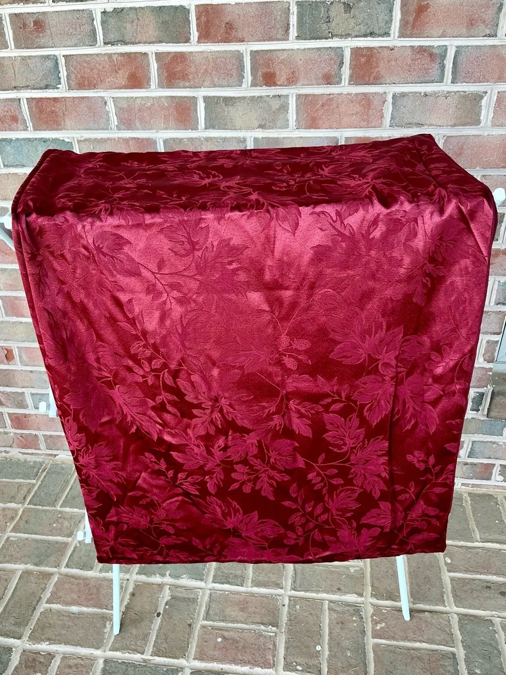 Vintage Burgundy Damask Floral Tablecloth Rectangle 102x57 Red Jacquard Satin